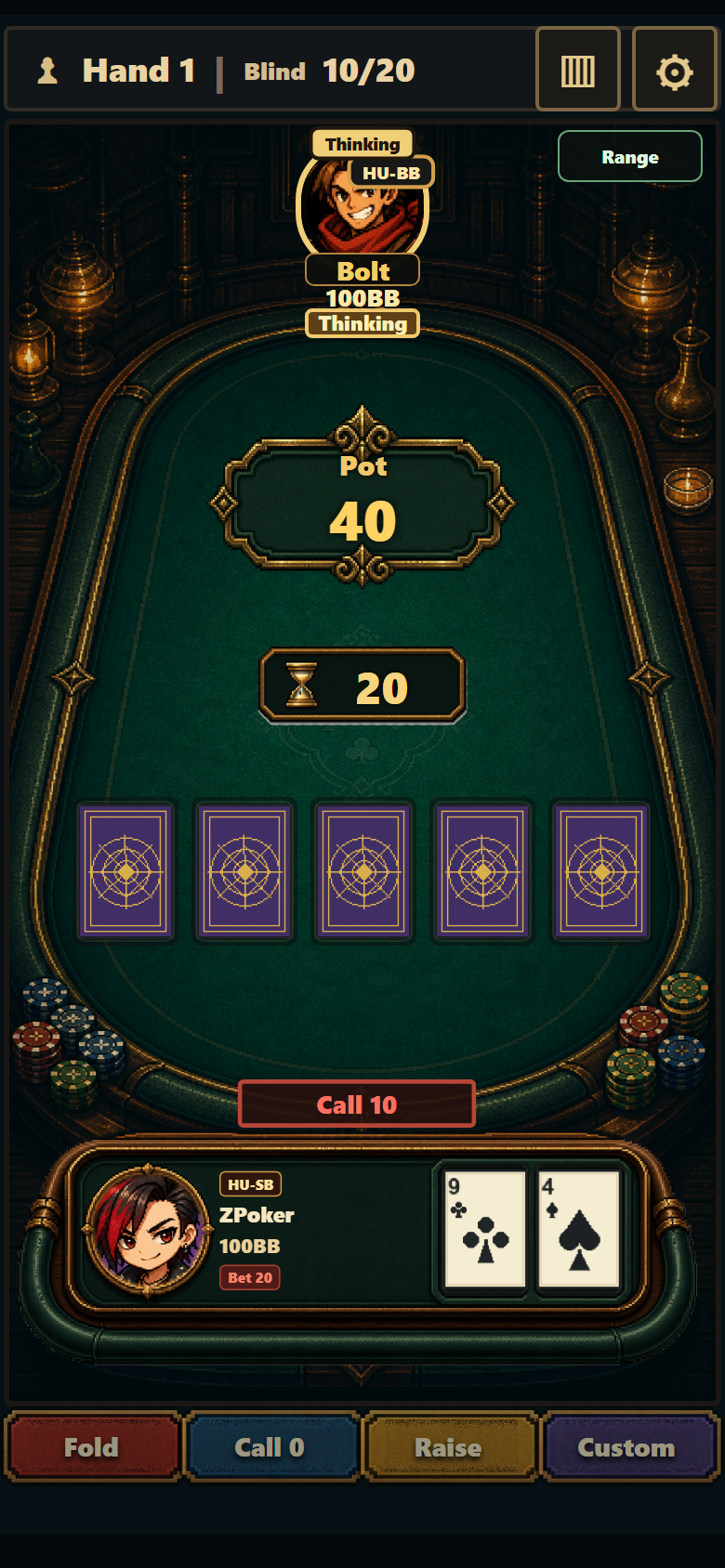 ZPoker release-build GTO simulated hand